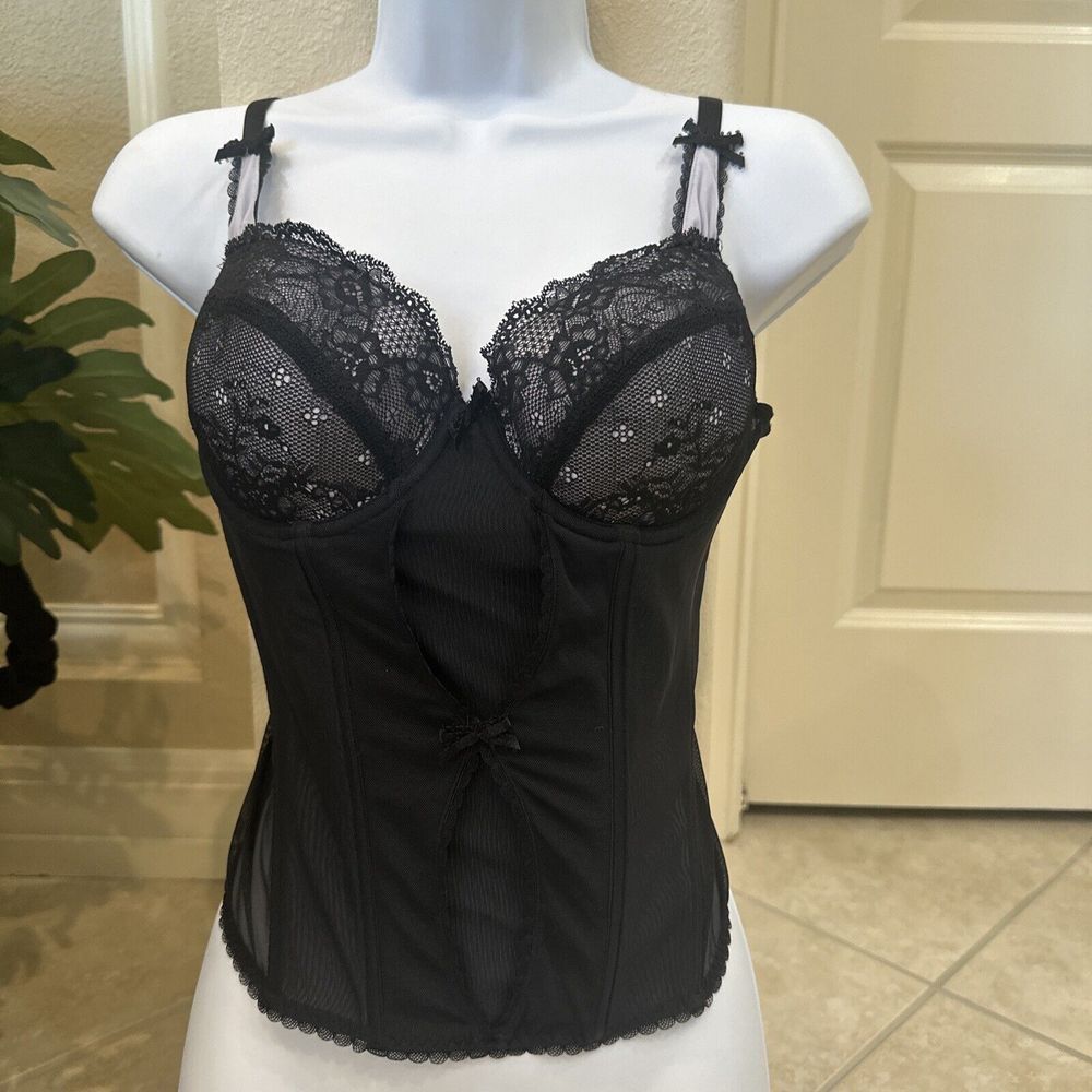New Soma‎ Intimates Lace Camisole Bustier Black Floral Corset 34C Sexy Lingerie